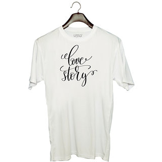                       UDNAG Unisex Round Neck Graphic 'Love story' Polyester T-Shirt White                                              
