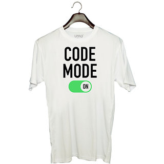                       UDNAG Unisex Round Neck Graphic 'Coder | Code Mode On' Polyester T-Shirt White                                              