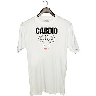                       UDNAG Unisex Round Neck Graphic 'Gym | Cardio' Polyester T-Shirt White                                              