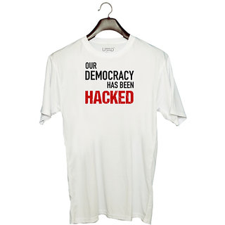                       UDNAG Unisex Round Neck Graphic 'Coder | Our democracy has been hacked' Polyester T-Shirt White                                              