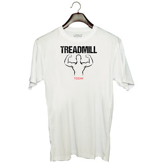                       UDNAG Unisex Round Neck Graphic 'Gym | Treadmill' Polyester T-Shirt White                                              