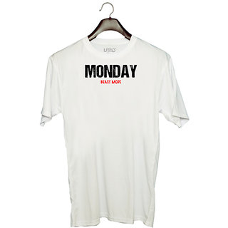                       UDNAG Unisex Round Neck Graphic 'Beast Mode | Monday Beast mode' Polyester T-Shirt White                                              