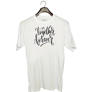                       UDNAG Unisex Round Neck Graphic 'Together forever' Polyester T-Shirt White                                              