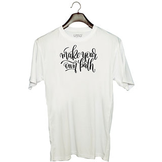                       UDNAG Unisex Round Neck Graphic 'Make your own path' Polyester T-Shirt White                                              