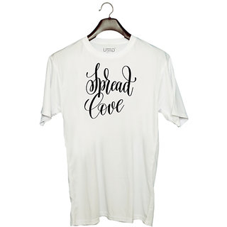                       UDNAG Unisex Round Neck Graphic 'Spread love' Polyester T-Shirt White                                              