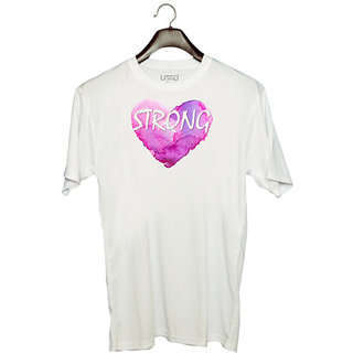                       UDNAG Unisex Round Neck Graphic 'Strong heart' Polyester T-Shirt White                                              