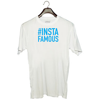                      UDNAG Unisex Round Neck Graphic 'Hashtag | #Insta Famous' Polyester T-Shirt White                                              