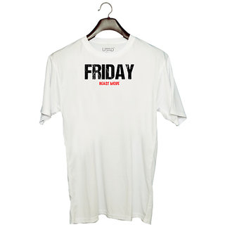                       UDNAG Unisex Round Neck Graphic 'Beast Mode | Friday Beast mode' Polyester T-Shirt White                                              