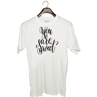                       UDNAG Unisex Round Neck Graphic 'You are sweet' Polyester T-Shirt White                                              