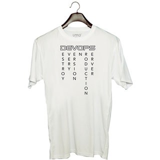                       UDNAG Unisex Round Neck Graphic 'Coder | Develops Destroy Every Version On Production Server' Polyester T-Shirt White                                              