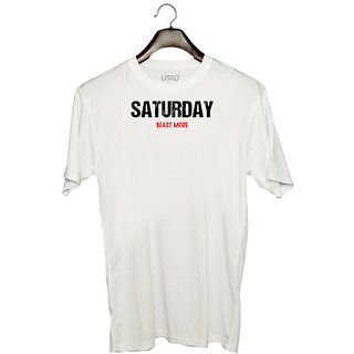                      UDNAG Unisex Round Neck Graphic 'Beast Mode | Saturday Beast mode' Polyester T-Shirt White                                              