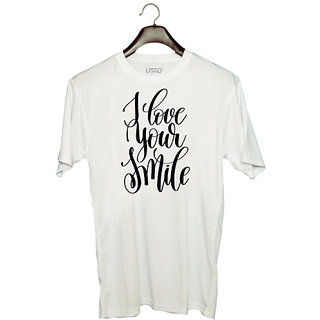                       UDNAG Unisex Round Neck Graphic 'I love your smile' Polyester T-Shirt White                                              
