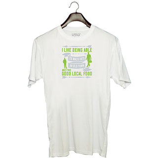                       UDNAG Unisex Round Neck Graphic 'Walking | I like being able to walk into an old town' Polyester T-Shirt White                                              