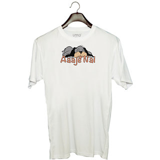                       UDNAG Unisex Round Neck Graphic 'Gujju | Aaje Nai' Polyester T-Shirt White                                              