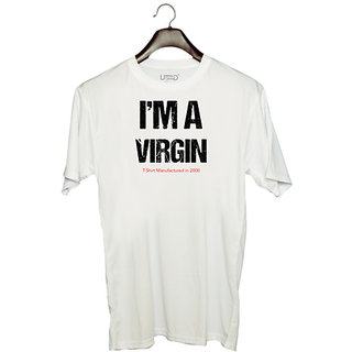                       UDNAG Unisex Round Neck Graphic 'Virgin | I am a Virgin' Polyester T-Shirt White                                              