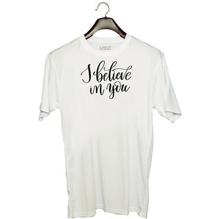                       UDNAG Unisex Round Neck Graphic 'I believe in you' Polyester T-Shirt White                                              