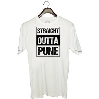                       UDNAG Unisex Round Neck Graphic 'Pune | Straight outta Pune' Polyester T-Shirt White                                              