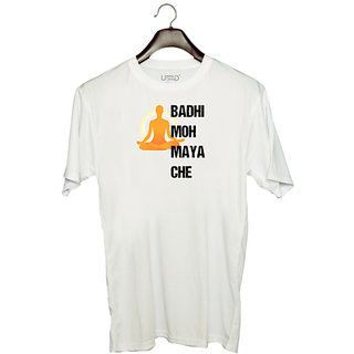                       UDNAG Unisex Round Neck Graphic 'Gujju | Badi Moh Maya Che' Polyester T-Shirt White                                              