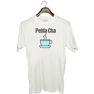                       UDNAG Unisex Round Neck Graphic 'Gujju | Pehla Cha' Polyester T-Shirt White                                              