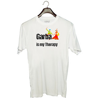                       UDNAG Unisex Round Neck Graphic 'Gujju | garba is my Therapy' Polyester T-Shirt White                                              