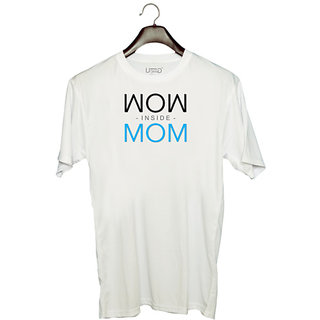                       UDNAG Unisex Round Neck Graphic 'Mom | Wow inside Mom' Polyester T-Shirt White                                              