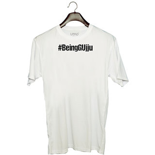                       UDNAG Unisex Round Neck Graphic 'Gujju | #Being Gujju' Polyester T-Shirt White                                              