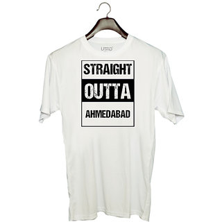                       UDNAG Unisex Round Neck Graphic 'Ahmedabad | Straight outta Ahmedabad' Polyester T-Shirt White                                              