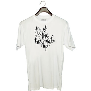                      UDNAG Unisex Round Neck Graphic 'Joy is the best makeup' Polyester T-Shirt White                                              