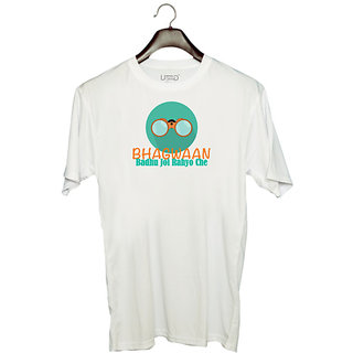                       UDNAG Unisex Round Neck Graphic 'Gujju | Bhagwaan badhu joi rahyo che' Polyester T-Shirt White                                              