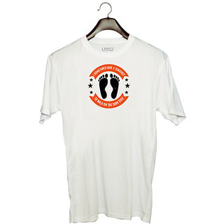                       UDNAG Unisex Round Neck Graphic 'Walking | I sometimes have a tendency to walk on the dark side' Polyester T-Shirt White                                              