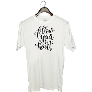                       UDNAG Unisex Round Neck Graphic 'Follow your Heart' Polyester T-Shirt White                                              