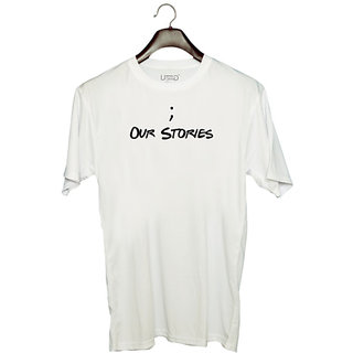                       UDNAG Unisex Round Neck Graphic 'Couple | Our stories' Polyester T-Shirt White                                              