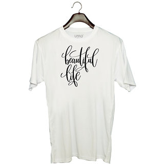                       UDNAG Unisex Round Neck Graphic 'Beautiful life' Polyester T-Shirt White                                              