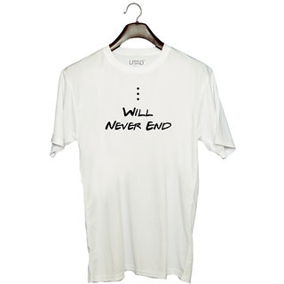                       UDNAG Unisex Round Neck Graphic 'Couple | Will never end' Polyester T-Shirt White                                              