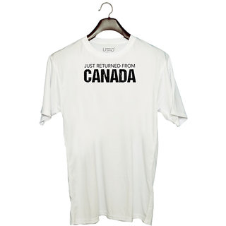                       UDNAG Unisex Round Neck Graphic 'Just Returned from Canada' Polyester T-Shirt White                                              