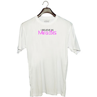                      UDNAG Unisex Round Neck Graphic 'Belive in miracles' Polyester T-Shirt White                                              
