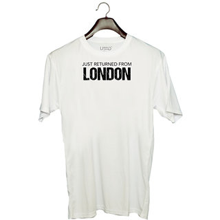                       UDNAG Unisex Round Neck Graphic 'London | Just Return from London' Polyester T-Shirt White                                              