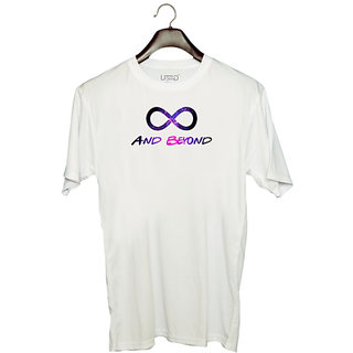                       UDNAG Unisex Round Neck Graphic 'Couple | and beyond' Polyester T-Shirt White                                              