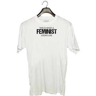                       UDNAG Unisex Round Neck Graphic 'Feminist | This is what a feminist looks like' Polyester T-Shirt White                                              