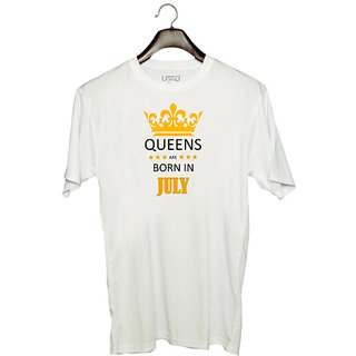                       UDNAG Unisex Round Neck Graphic 'Birthday | Queens are born in July' Polyester T-Shirt White                                              