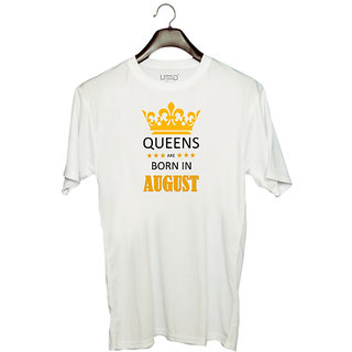                      UDNAG Unisex Round Neck Graphic 'Birthday | Queens are born in August' Polyester T-Shirt White                                              