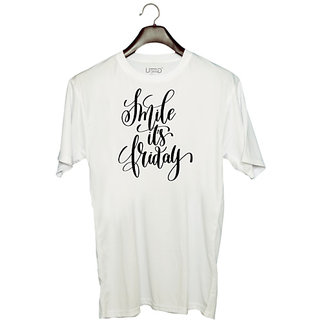                       UDNAG Unisex Round Neck Graphic 'Smile its friday' Polyester T-Shirt White                                              