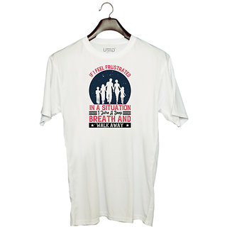                       UDNAG Unisex Round Neck Graphic 'Walking | I feel frustrated in a situation' Polyester T-Shirt White                                              
