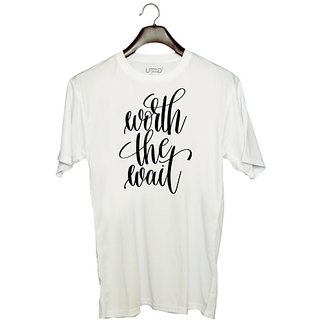                       UDNAG Unisex Round Neck Graphic 'Worth the Wait' Polyester T-Shirt White                                              