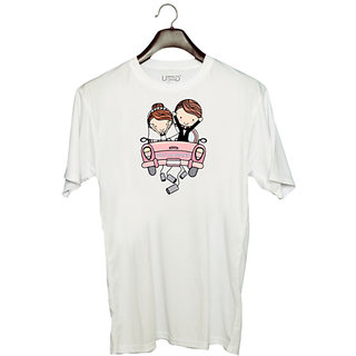                       UDNAG Unisex Round Neck Graphic 'Couple wedding | Just Married' Polyester T-Shirt White                                              