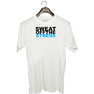                       UDNAG Unisex Round Neck Graphic 'Sweat off the stress' Polyester T-Shirt White                                              