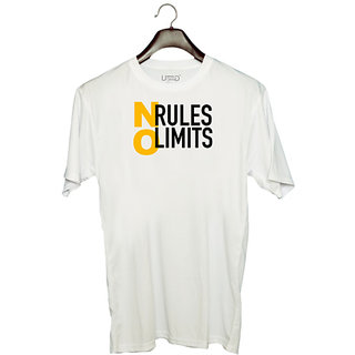                       UDNAG Unisex Round Neck Graphic 'Rules limits | No rules no limits' Polyester T-Shirt White                                              