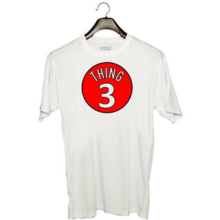                       UDNAG Unisex Round Neck Graphic 'Thing | Thing 3' Polyester T-Shirt White                                              