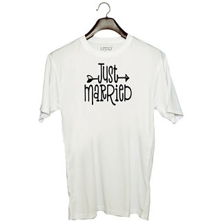                      UDNAG Unisex Round Neck Graphic 'Wedding Couple | Just Married' Polyester T-Shirt White                                              