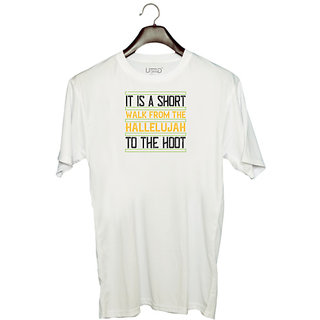                       UDNAG Unisex Round Neck Graphic 'Walking | Its a short walk from the Hallelujah to the foot' Polyester T-Shirt White                                              